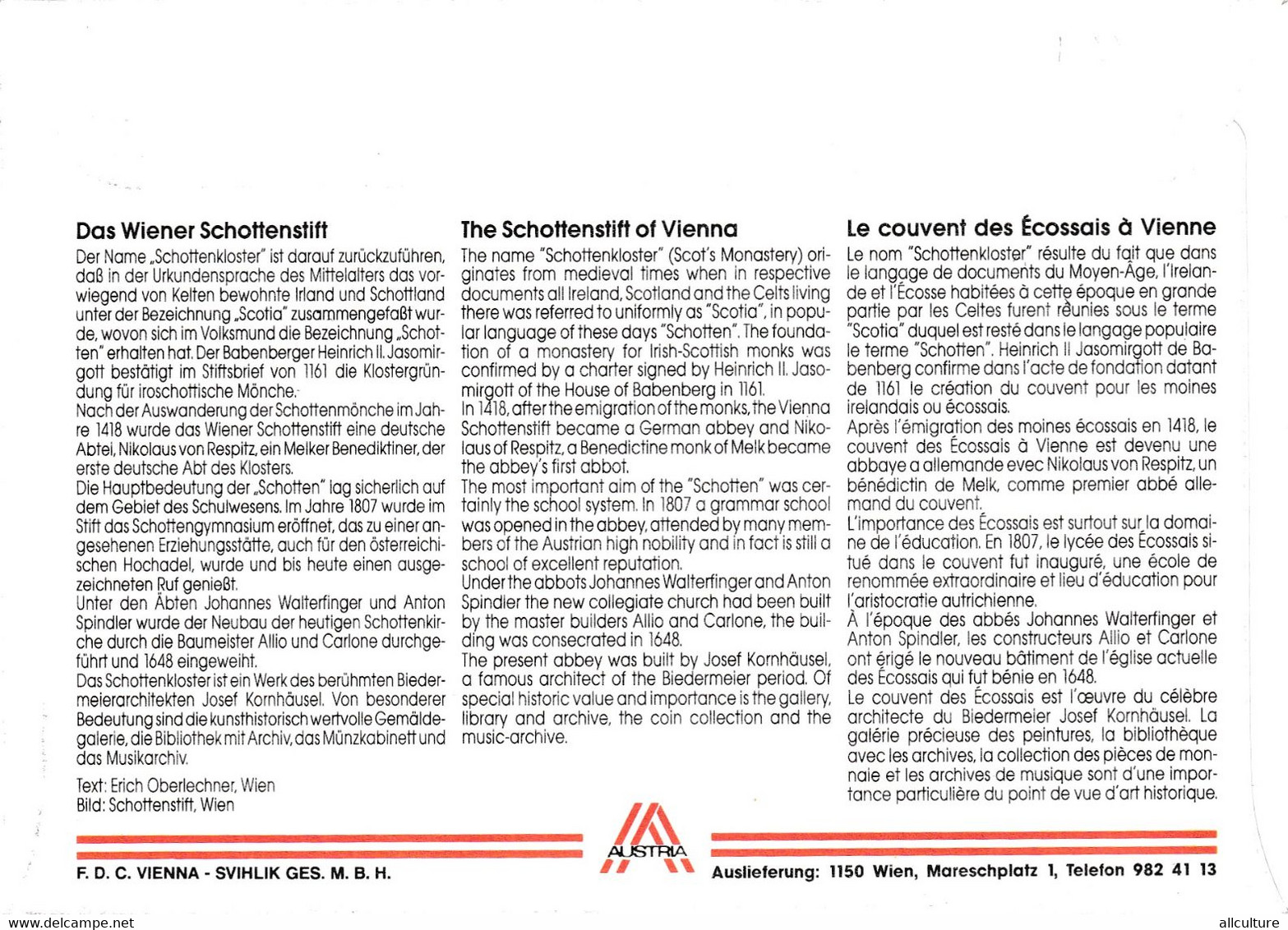 A8426- ERSTTAG, THE SCHOTTENSTIFT OF VIENNA ,REPUBLIK OESTERREICH 1994 WIEN USED STAMP ON COVER - Brieven En Documenten