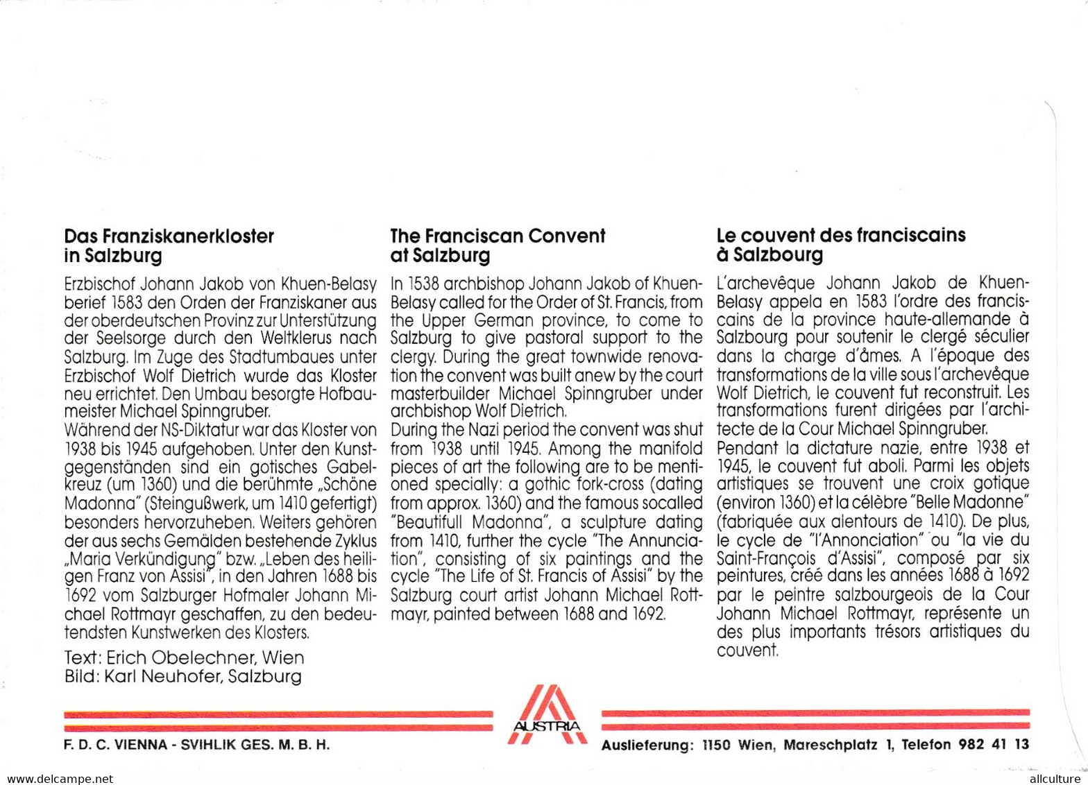 A8429- ERSTTAG,THE FRANCISCAN CONVENT AT SALZBURG, REPUBLIK OESTERREICH 1994 SALZBURG USED STAMP ON COVER - Brieven En Documenten