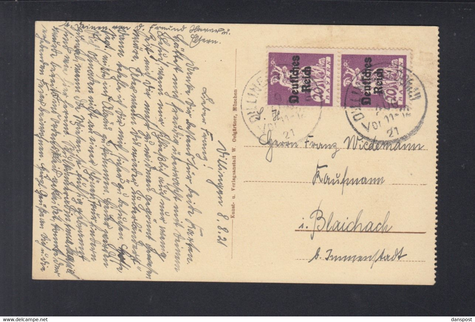 Dt. Reich AK Klerikalseminar Dillingen 1921 Gelaufen - Dillingen