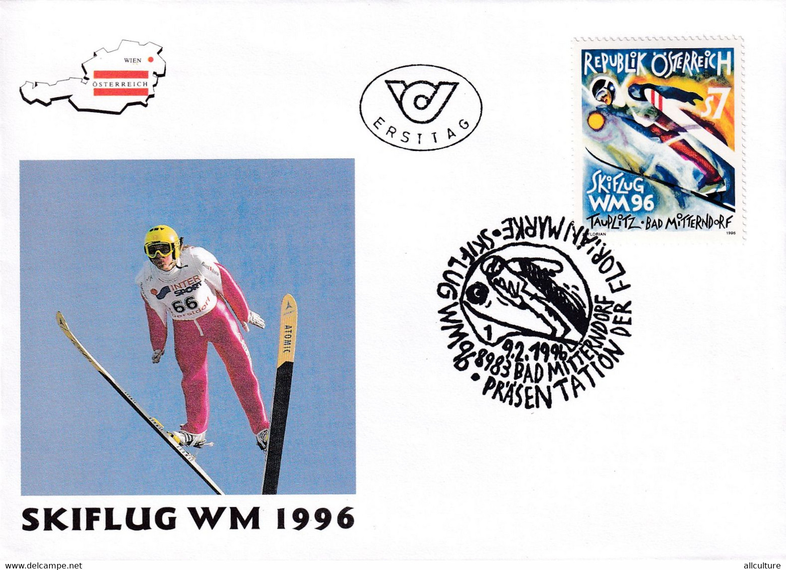 A8443- THE SKIING SPORT SKI FLYING WORLD CHAMPIONSHIP 1996 REPUBLIK OESTERREICH 1996 BAD MITTERNDORF USED STAMP ON COVER - Ski