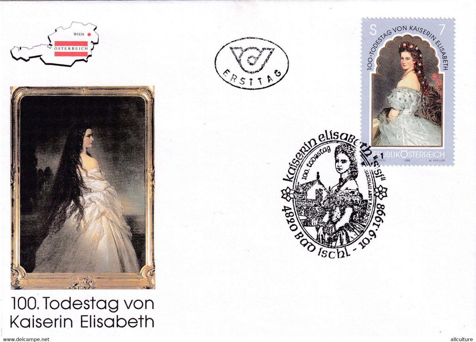 A8448- EMPRESS ELIZABETH OF AUSTRIA REPUBLIK OESTERREICH 1998 BAD ISCHL USED STAMP ON COVER - Covers & Documents