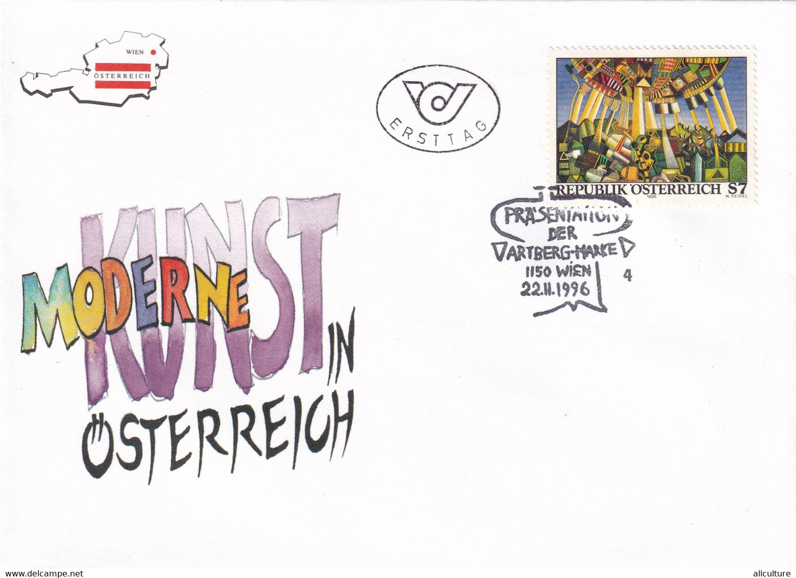 A8450- ERSTTAG, THE MODERN ART REINHARD ARTBERG REPUBLIK OESTERREICH 1996 WIEN USED STAMP ON COVER - Cartas & Documentos