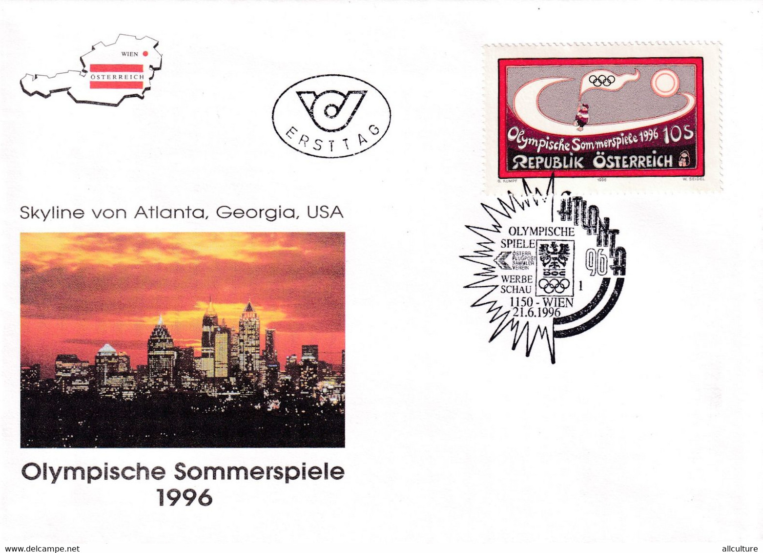 A8452- ERSTTAG, OLYMPIC GAMES IN ATLANTA 1996 USA, REPUBLIK OESTERREICH 1996 WIEN USED STAMP ON COVER - Sommer 1996: Atlanta