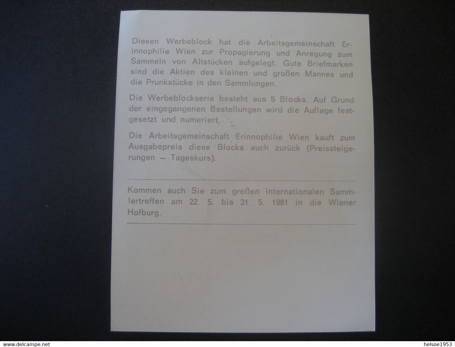 Österreich Erinnophilie 1979- Werbeblock 9 Kreuzer - Probe- Und Nachdrucke