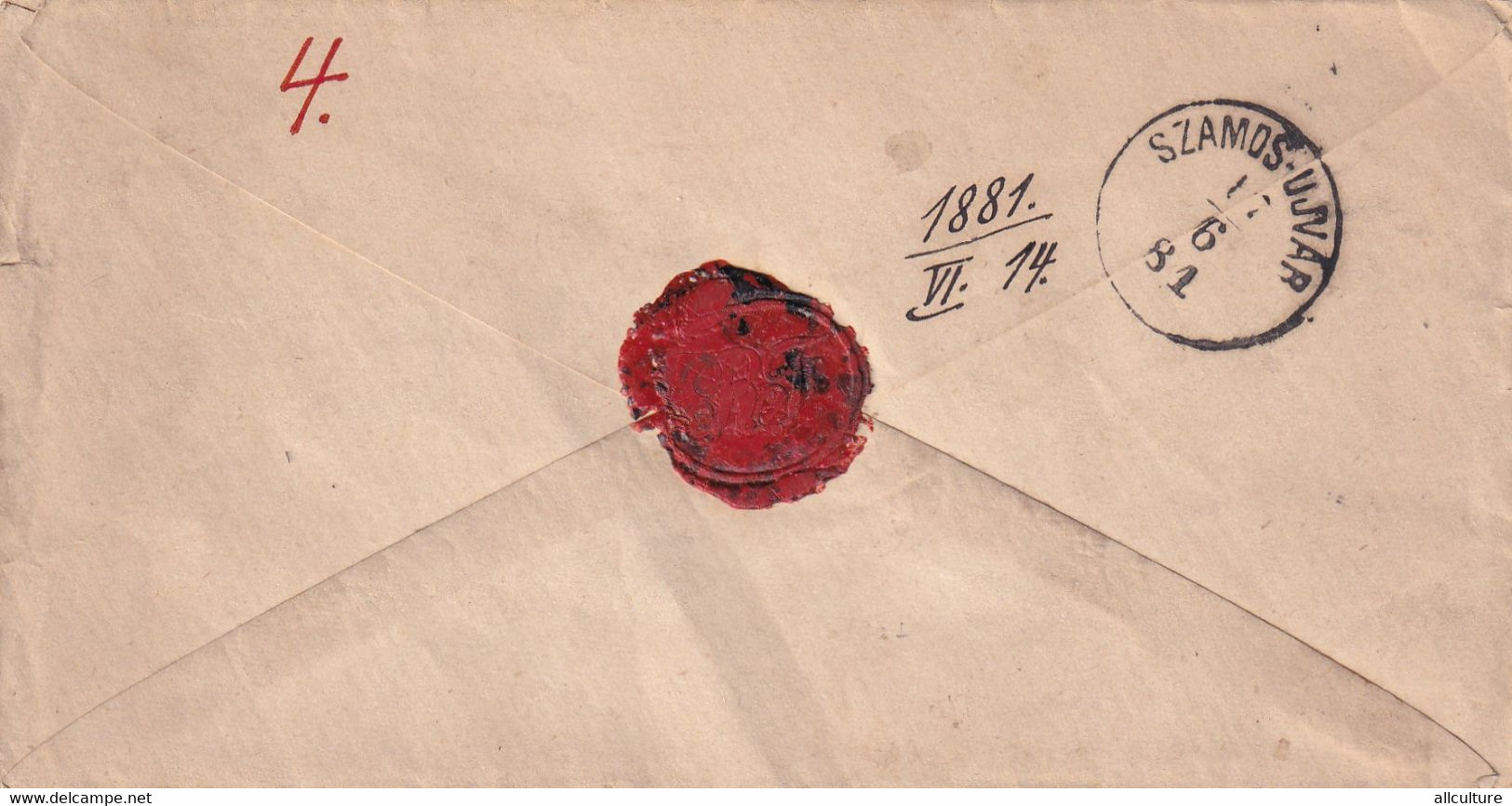 A8471- LETTER TO SZAMOS-UJVAR  CLUJ ROMANIA STAMP ON COVER 1881 MAGYAR POSTA USED, RED WAX SEAL ON THE BACK SIGILIUM - Briefe U. Dokumente