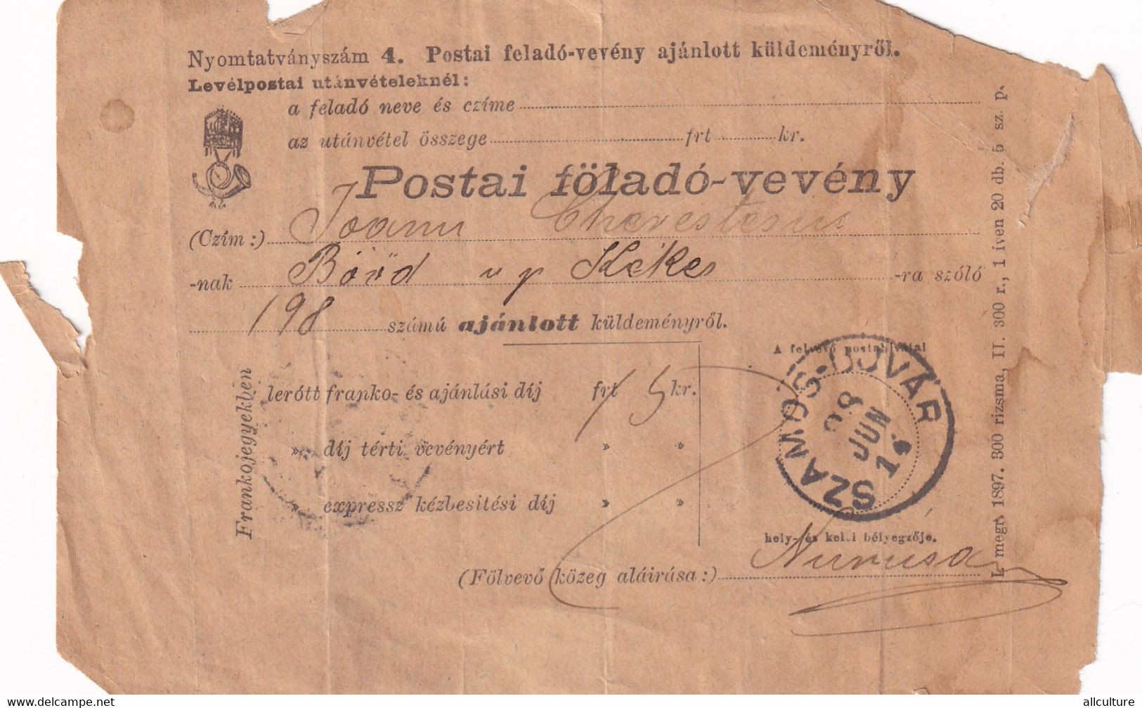 A8486- POSTAI FOLADO VEVENY, MAGYAR KIRALY POSTA, SZAMOS-UJVAR 1998 STAMP - Lettres & Documents