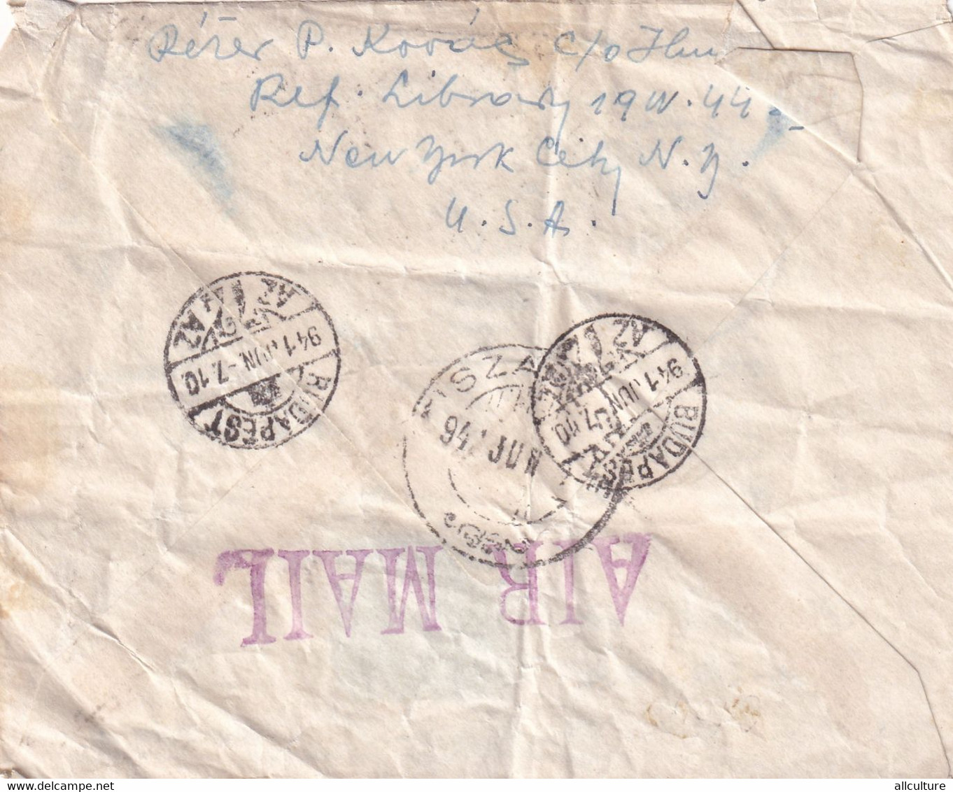 A8488- LETTER FROM NEW YORK CITY 1941 UNITED STATES AIR MAIL, PAR AVION TO BUDAPEST HUNGARY USED STAMP ON COVER - 2a. 1941-1960 Oblitérés