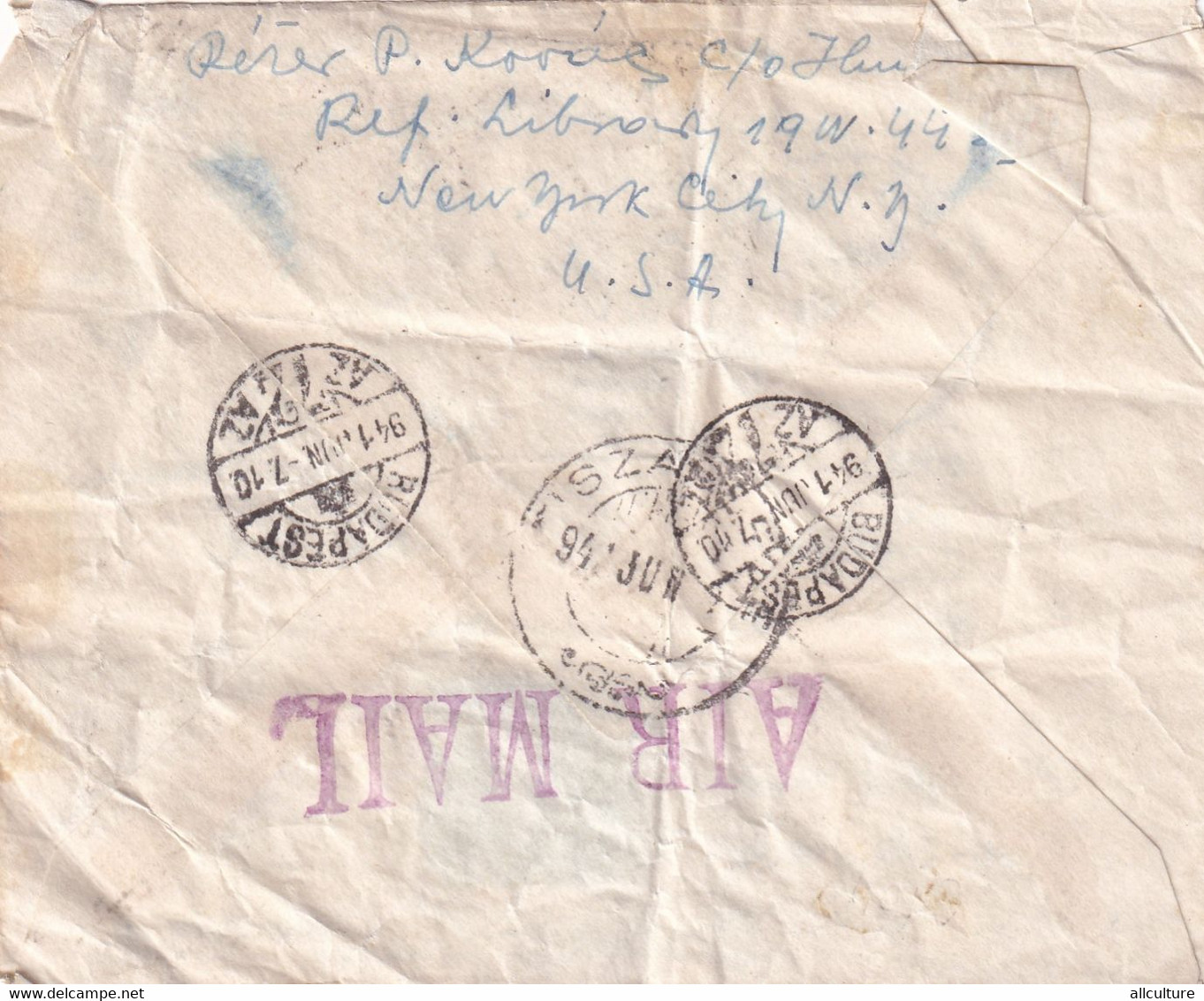 A8488- LETTER FROM NEW YORK CITY 1941 UNITED STATES AIR MAIL, PAR AVION TO BUDAPEST HUNGARY USED STAMP ON COVER - 2a. 1941-1960 Afgestempeld