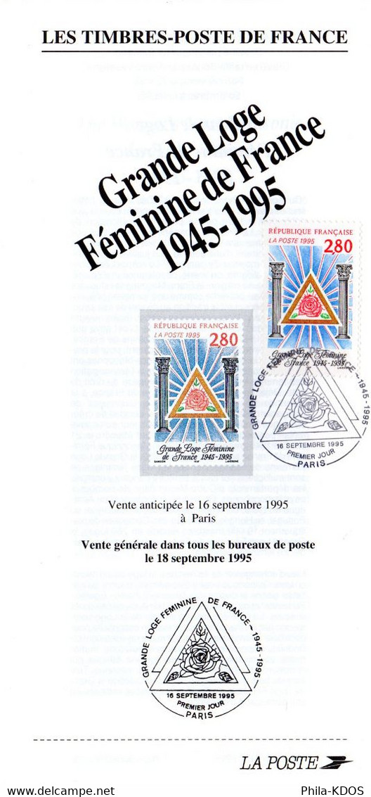 &#9989;  50 ANS DE LA GRANDE LOGE FEMININE Sur Fascicule Pub. 1er Jour Avec Timbre 1er Jour, Photo Du Timbre + Cachet - Freemasonry