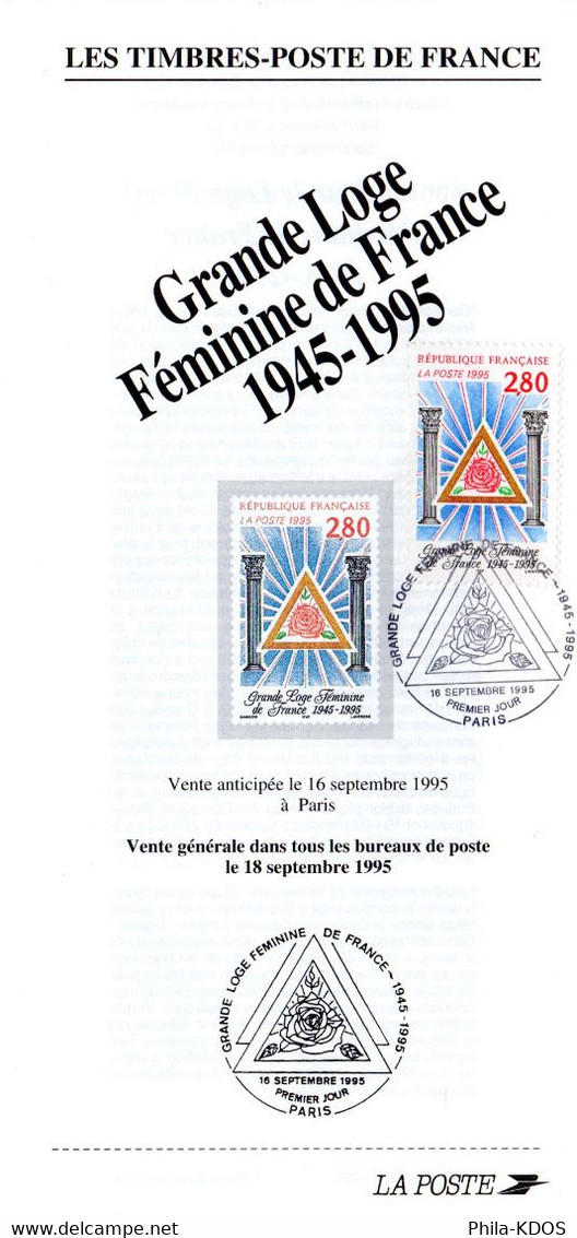 &#9989;  50 ANS DE LA GRANDE LOGE FEMININE Sur Fascicule Pub. 1er Jour Avec Timbre 1er Jour, Photo Du Timbre + Cachet - Francmasonería