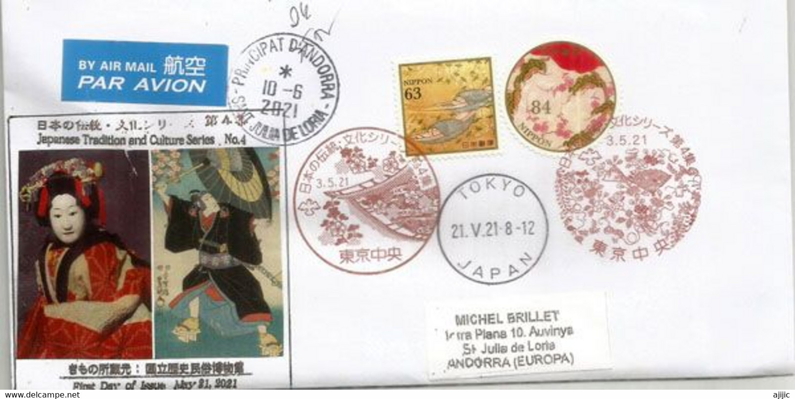 2021 Japan Tradition & Culture Serie, Letter From Tokyo, Sent To Andorra, With Arrival Postmark - Brieven En Documenten