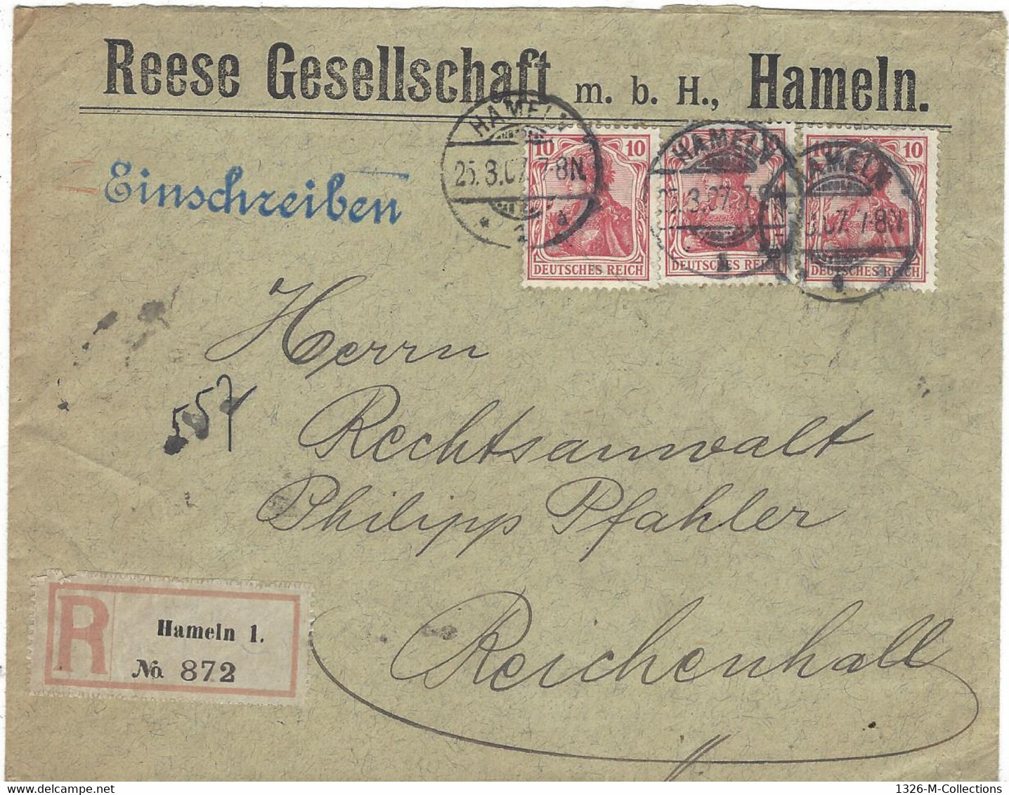 Enveloppe Deutsches Reich 3 Timbres 10 Rouge Reese Gesellschaft - Covers & Documents