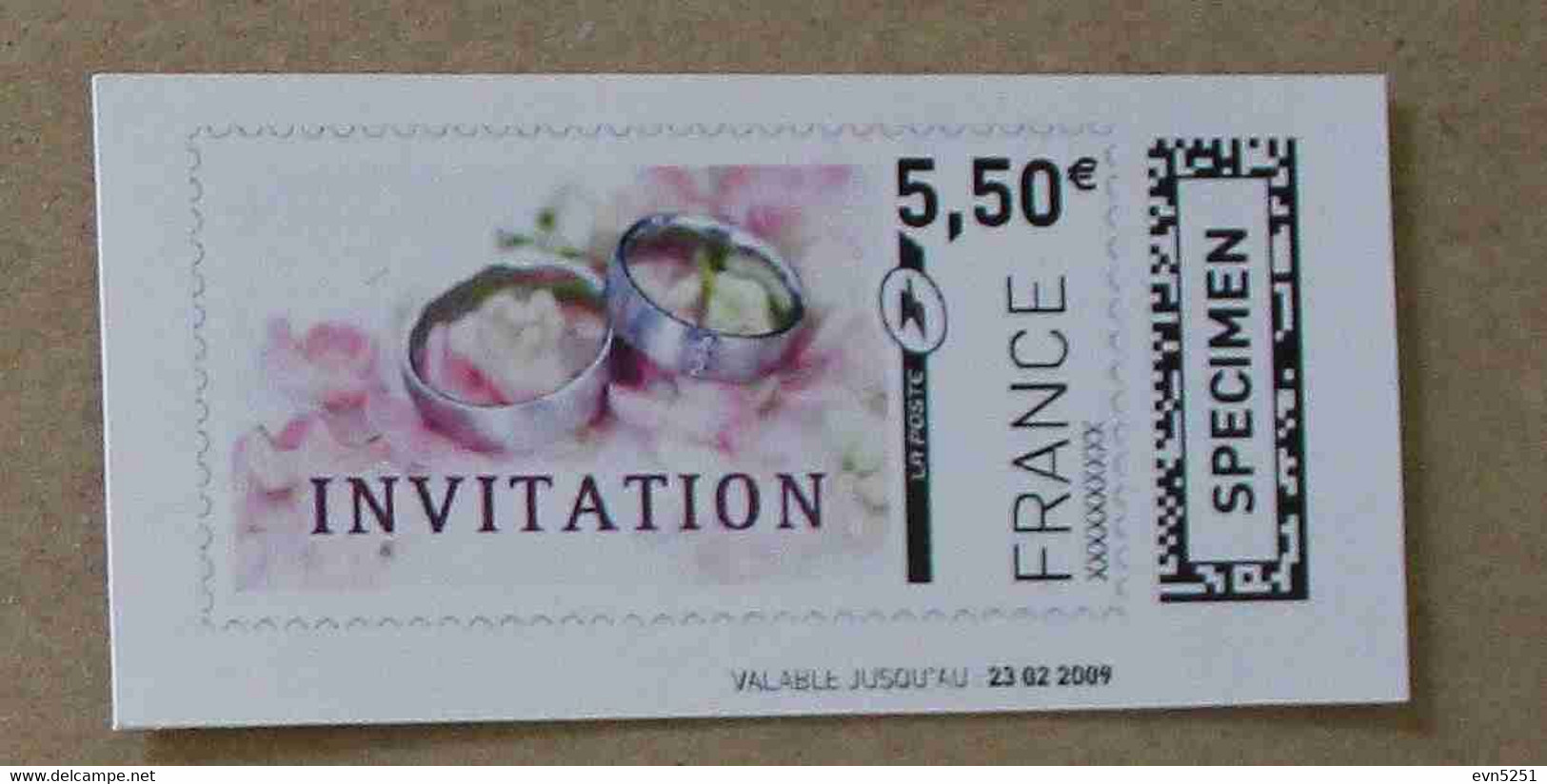 Ti02-02 : SPECIMEN - Invitation, Mariés 1.85 €  +  Invitation, Bagues 5.50 € (autoadhésifs / Autocollants) - Specimen