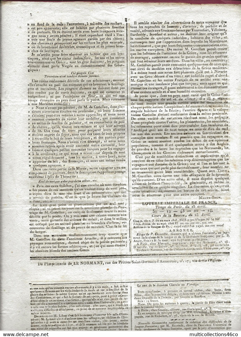 110621A - Document NAPOLEON Ier JOURNAL DE L'EMPIRE 26 Avril 1808 Nouvelles ITALIE PORTUGAL DANEMARK AUTRICHE WESTPHALIE - 1800 - 1849