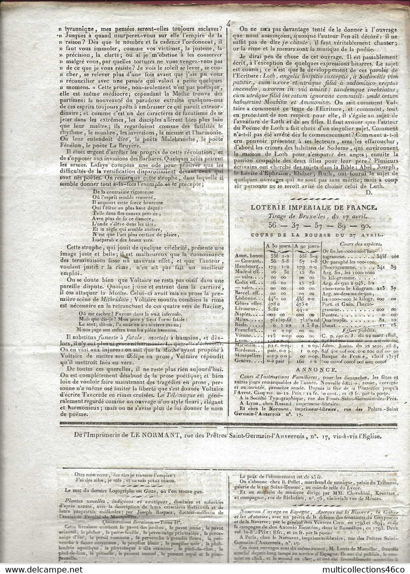 110621A - Document NAPOLEON Ier JOURNAL DE L'EMPIRE 28 Avril 1808 Nouvelles AFRIQUE RUSSIE DANEMARK PORTUGAL - 1800 - 1849