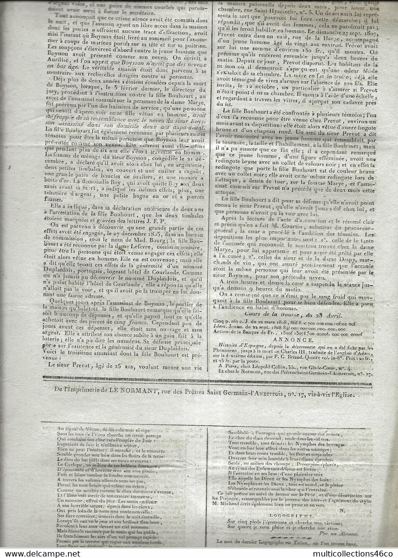 110621A - Document NAPOLEON Ier JOURNAL DE L'EMPIRE 29 Avril 1808 Nouvelles TURQUIE ITALIE RUSSIE ALLEMAGNE - 1800 - 1849