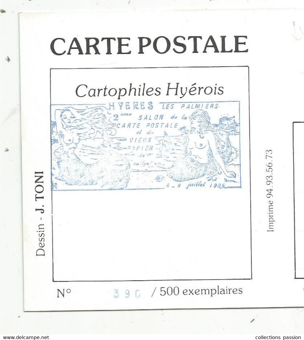 Cp, Bourses & Salons De Collections, 2 E Salon De La Carte Postale , Hyères Les Palmiers ,1986 ,2 Scans - Sammlerbörsen & Sammlerausstellungen