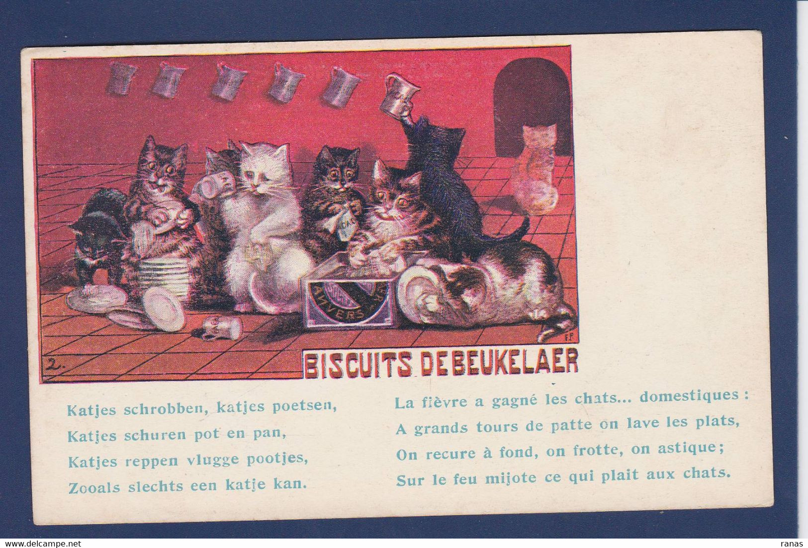 CPA Wain Louis Chat Cat Position Humaine Humanisé Non Circulé Publicité Biscuits De Beukelaer Anvers Belgique - Wain, Louis