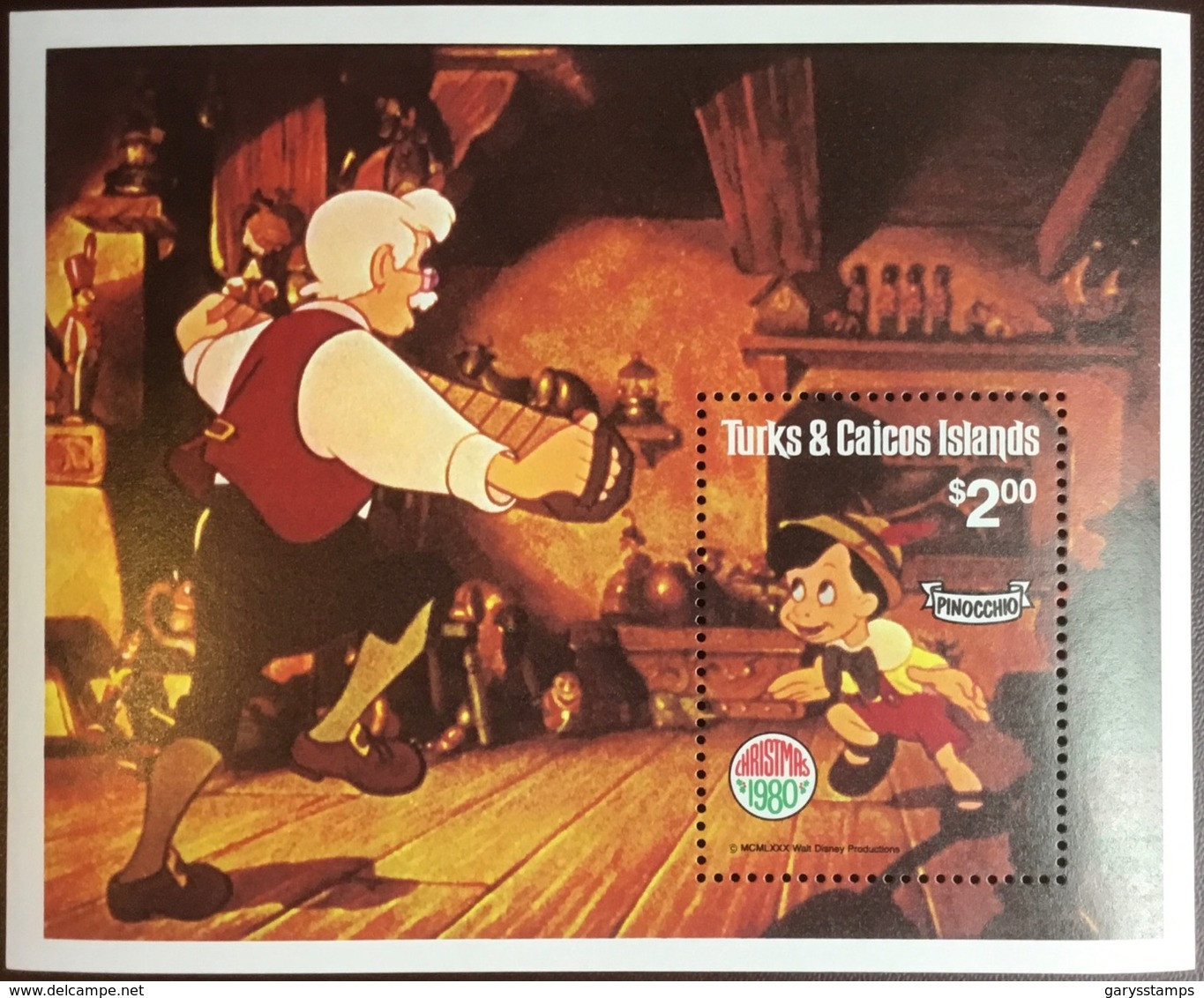 Turks & Caicos 1980 Christmas Disney Pinocchio Minisheet MNH - Turks & Caicos