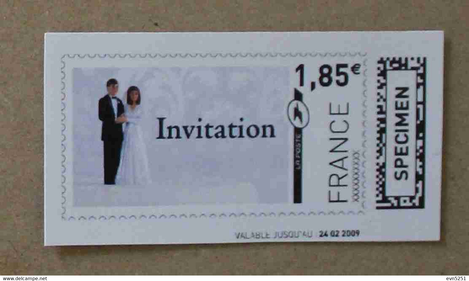 Ti02-02 : SPECIMEN - Invitation, Stylo à Plume 14.85 €  +   Invitation, Mariés 1.85 € (autoadhésifs / Autocollants) - Specimen