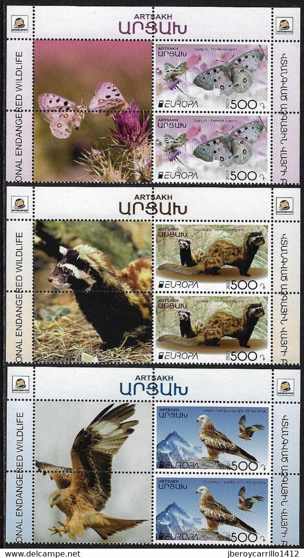 NAGORNO KARABAKH /ARTSAKH REP. /ARMENIA KARABAKH  -EUROPA 2021 - "ENDANGERED NATIONAL WILDLIFE"-2 SERIES + VIÑETA - PERF - 2021