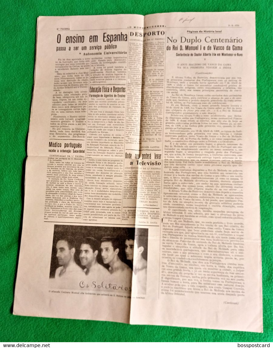 Montemo-o-Novo - Jornal Montemorense Nº 926, 9 De Agosto 1970 - Imprensa. Évora. Portugal. - Allgemeine Literatur