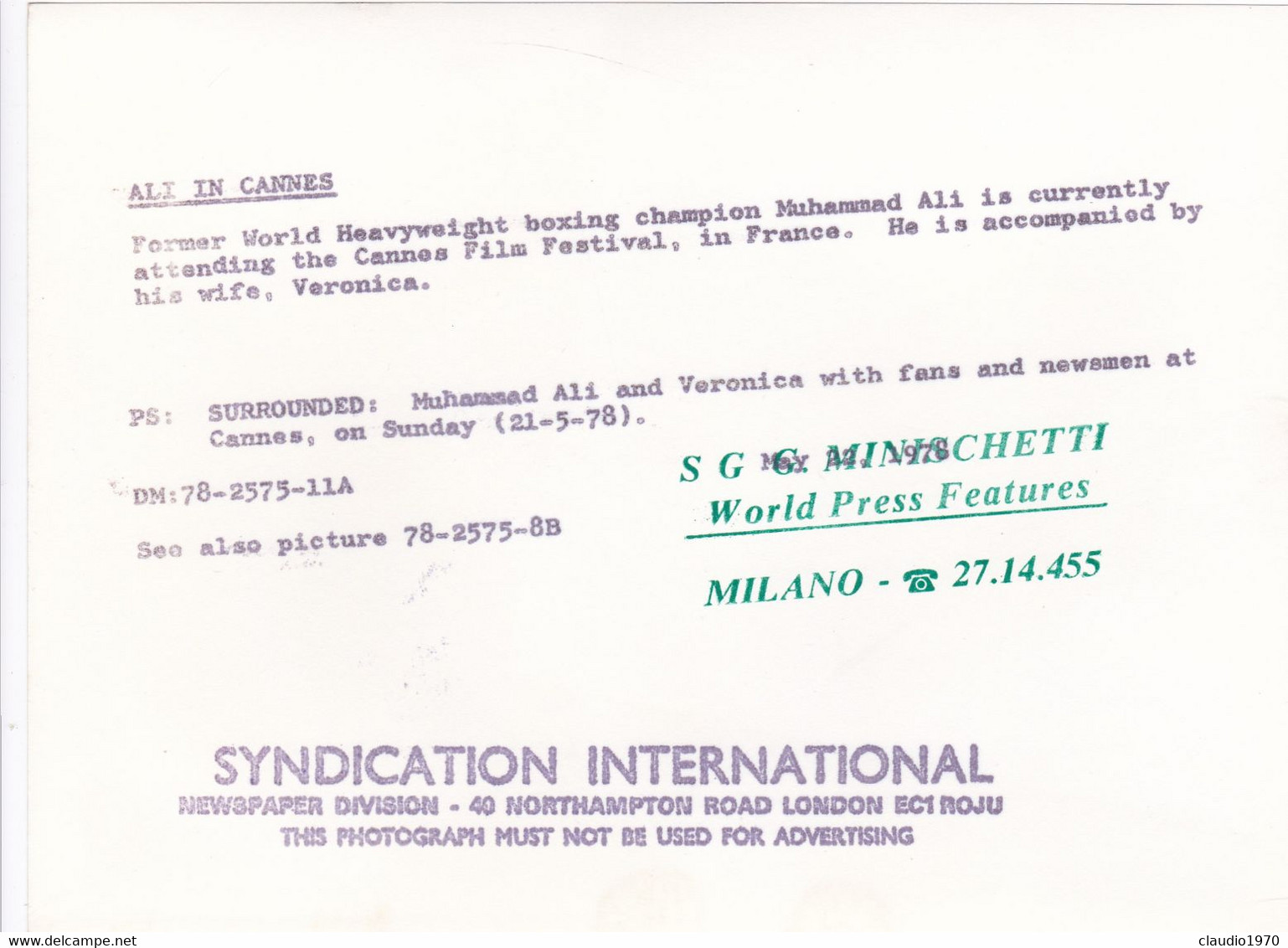 CASSIUS CLAY - MOHAMMED ALI - PUGILE - FOTOGRAFIA - AL FESTIVA DI CANNES - FRANCIA - 1978 - Trading Cards