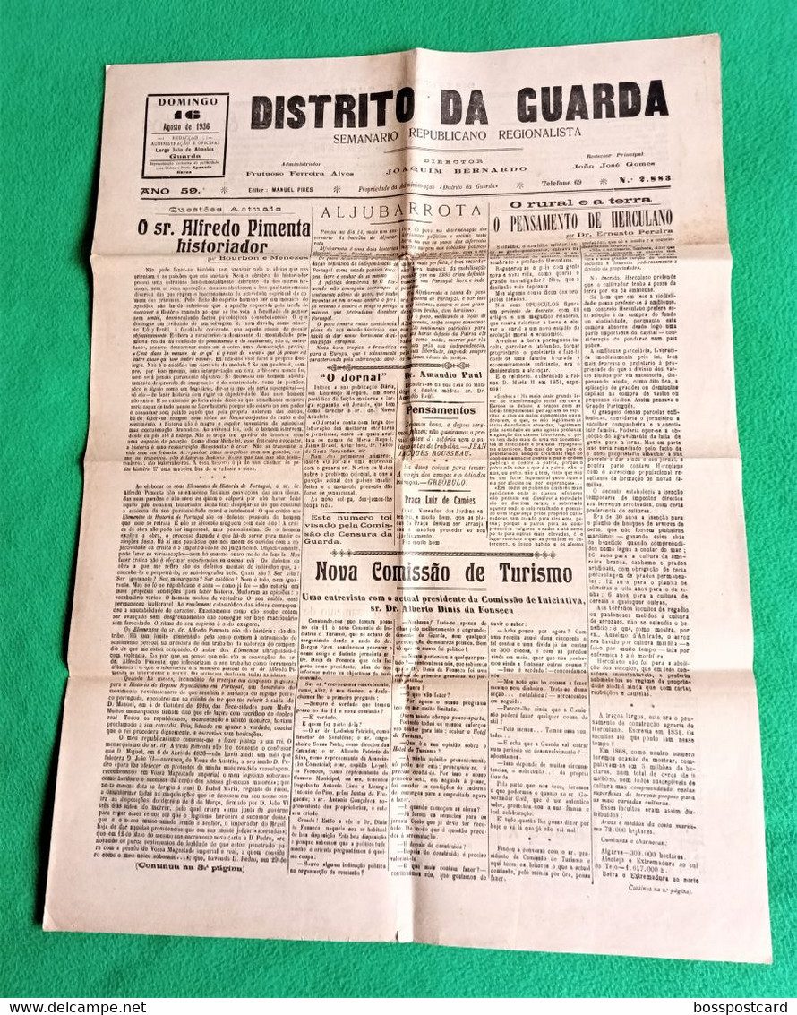 Guarda - Jornal Distrito Da Guarda Nº 2833, 16 De Agosto De 1936 - Imprensa - Portugal. - General Issues