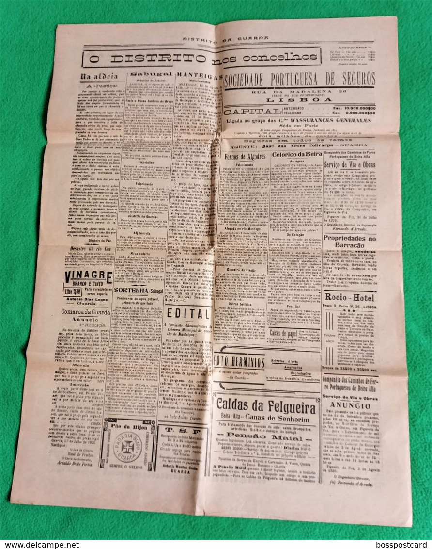 Guarda - Jornal Distrito Da Guarda Nº 2833, 16 De Agosto De 1936 - Imprensa - Portugal. - Algemene Informatie