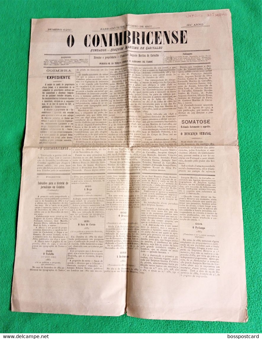 Coimbra - Jornal O Conibricense Nº 6230, 31 De Agosto De 1907 - Imprensa - Portugal - Informations Générales