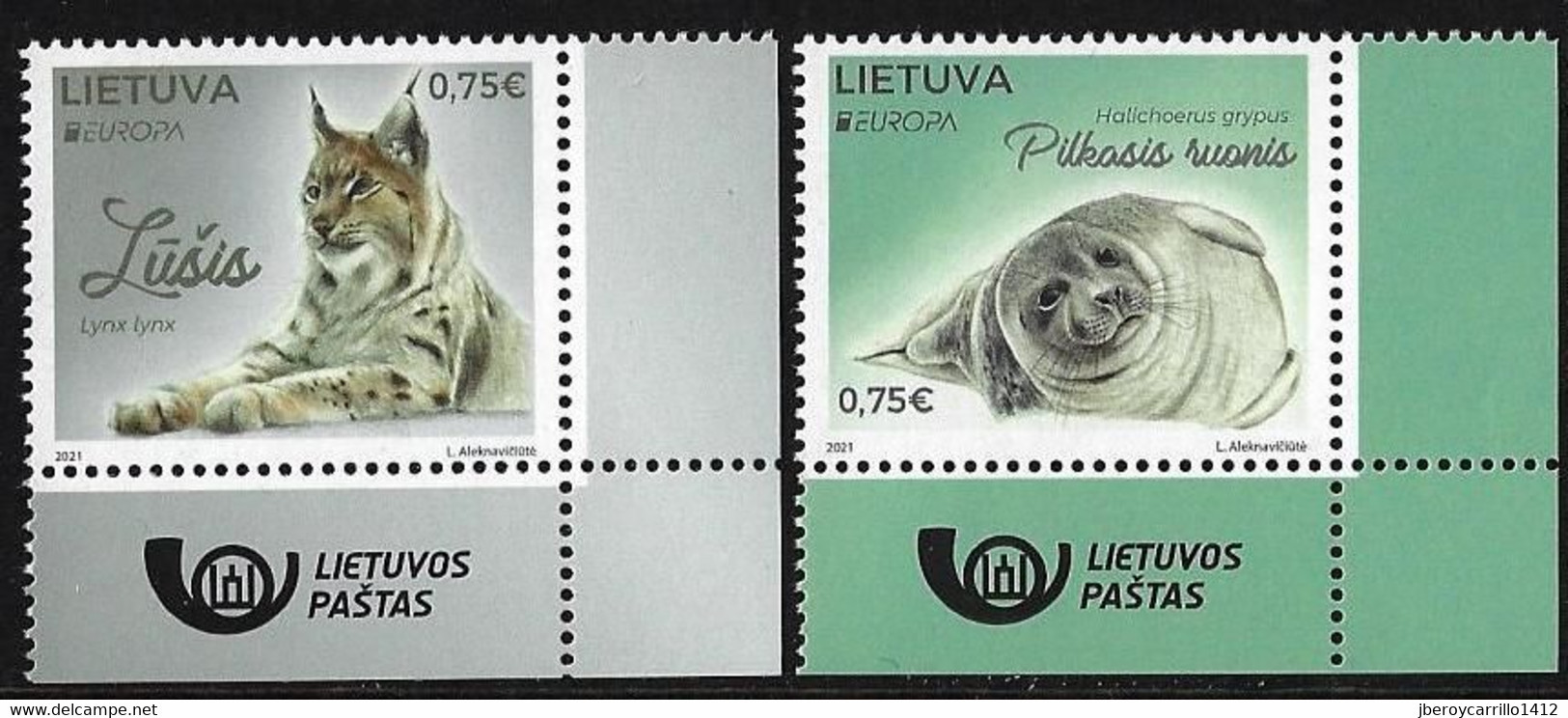 LITUANIA /LITHUANIA /LITAUEN /LITUANE /LIETUVA  - EUROPA 2021-"ENDANGERED NATIONAL WILDLIFE"- SERIE De 2 V. -CH LABEL LT - 2021