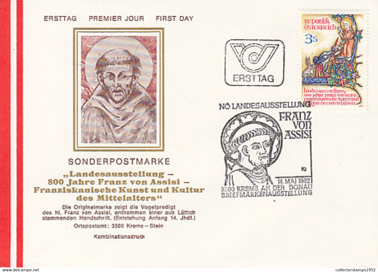 RELIGION, THEOLOGIANS, ST FRANCIS OF ASSISI, COVER FDC, 1982, AUSTRIA - Theologians