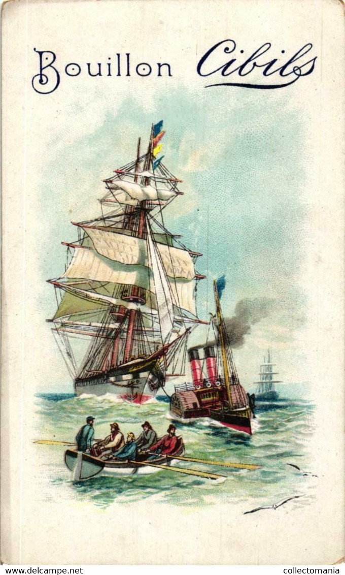 12 cards litho chromos c1890 PUB CIBiLS extract - ALL 12,5cmX8cm, sailing ships zeilschepen boats cargo pole China ocean