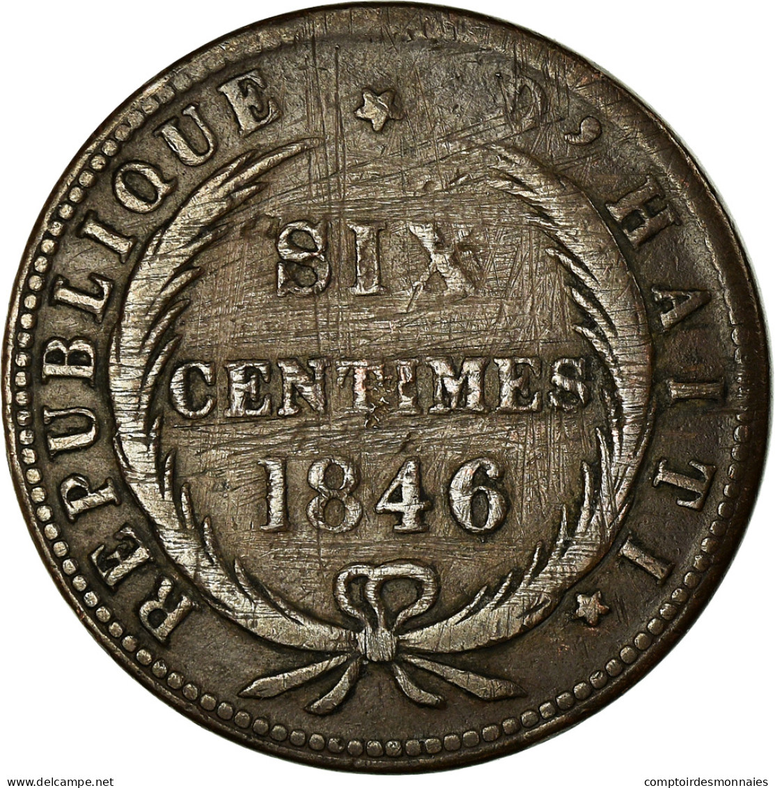 Monnaie, Haïti, 6 Centimes, 1846, TTB, Cuivre, KM:28 - Haiti
