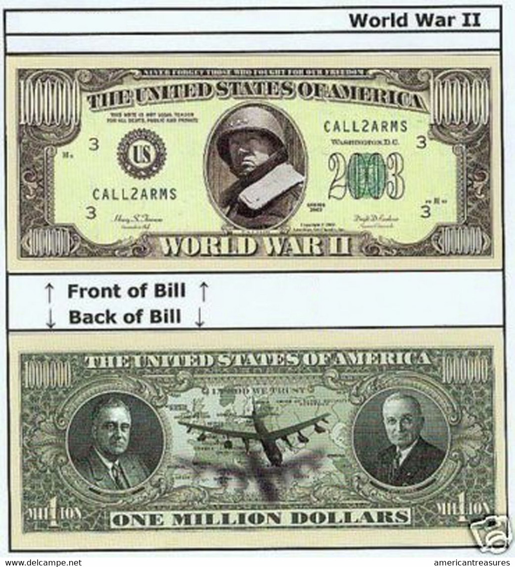 USA World War II Commemorative Novelty Banknote 1 Million Dollar - UNCIRCULATED & CRISP - Otros – América