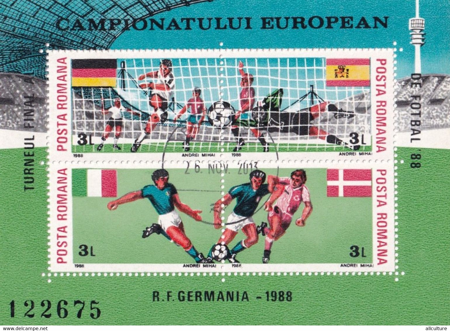 ROMANIA POSTA ROMANA GERMANY GERMANIA 1988 UEFA EUROPEAN CUP - Championnat D'Europe (UEFA)