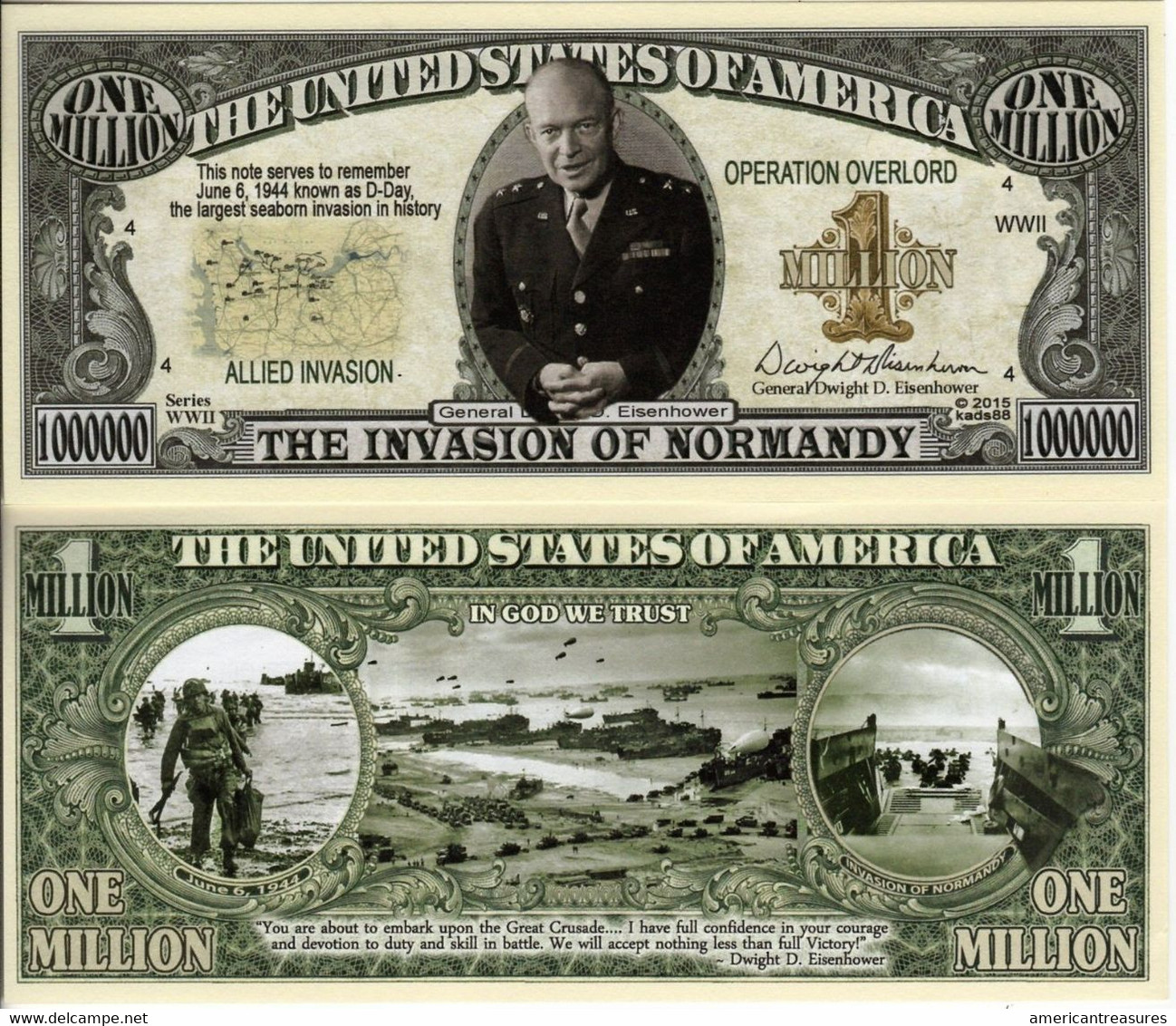 USA World War II Commemorative Novelty Banknote 1 Million Dollar 'D-Day' - UNC & CRISP - Sonstige – Amerika