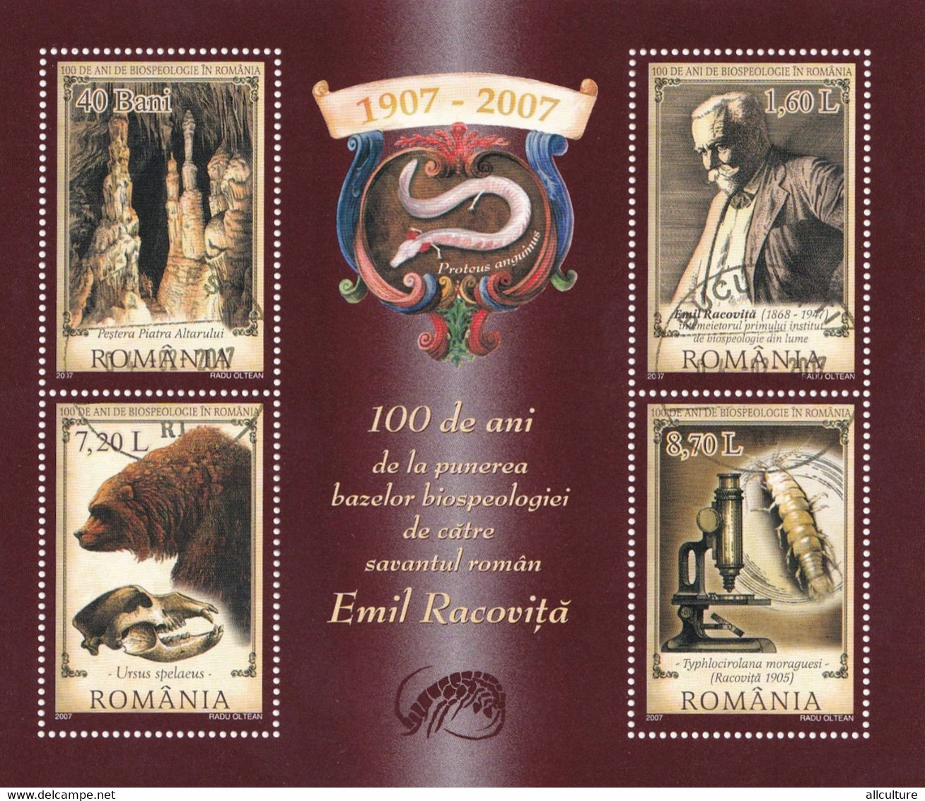 EMIL RACOVITA SCIENTIST, BIOSPEOLOGY FOUNDER ROMANIA BLOCK 2007 MNH - Andere & Zonder Classificatie