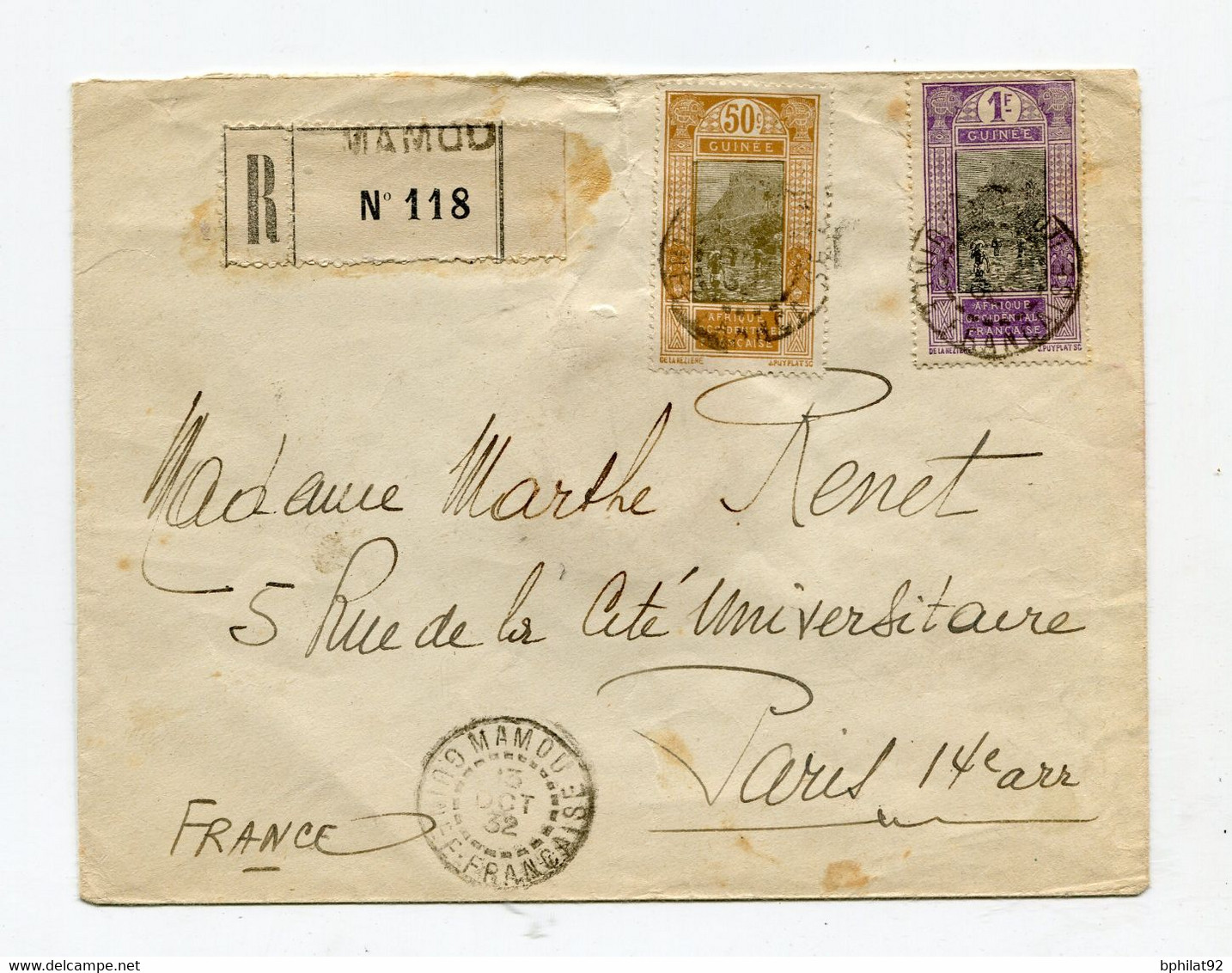 !!! GUINEE, LETTRE RECOMMANDEE DE MAMOU POUR PARIS DE 1932 - Briefe U. Dokumente