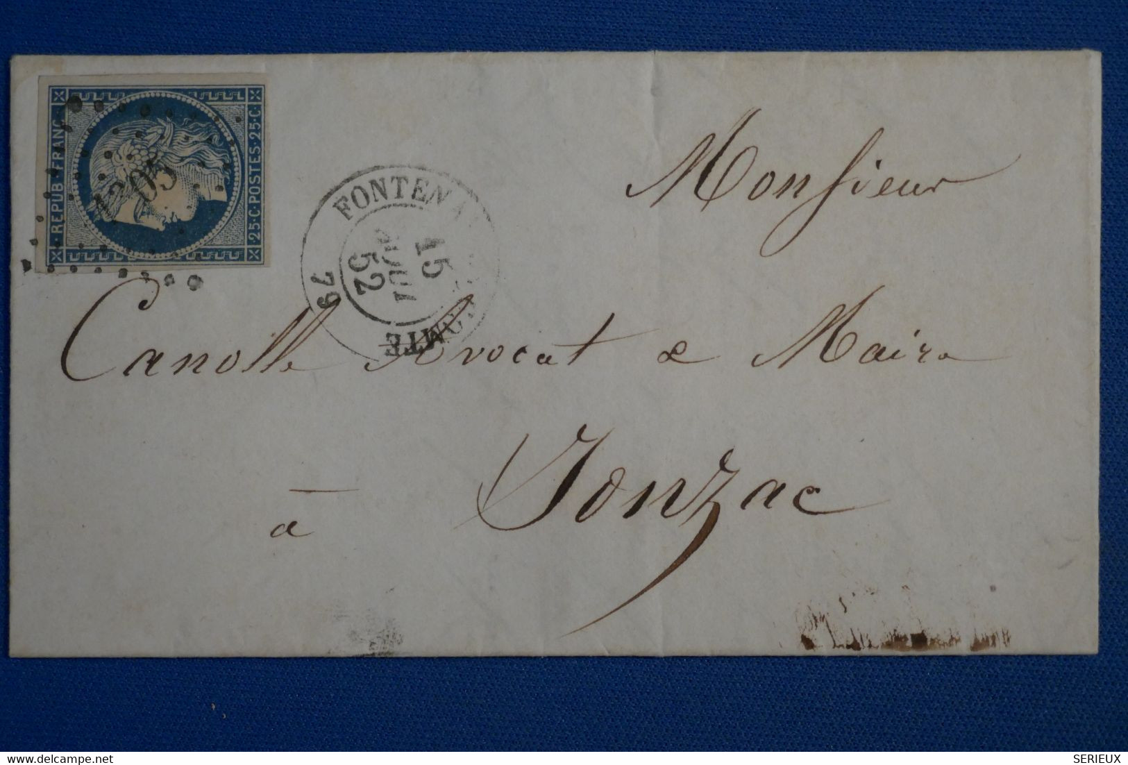 U16 FRANCE BELLE LETTRE 1852 FONTENAY  POUR  JONZAC  + N 4 .  +AFFRANCHISSEMENT INTERESSANT - 1849-1850 Ceres