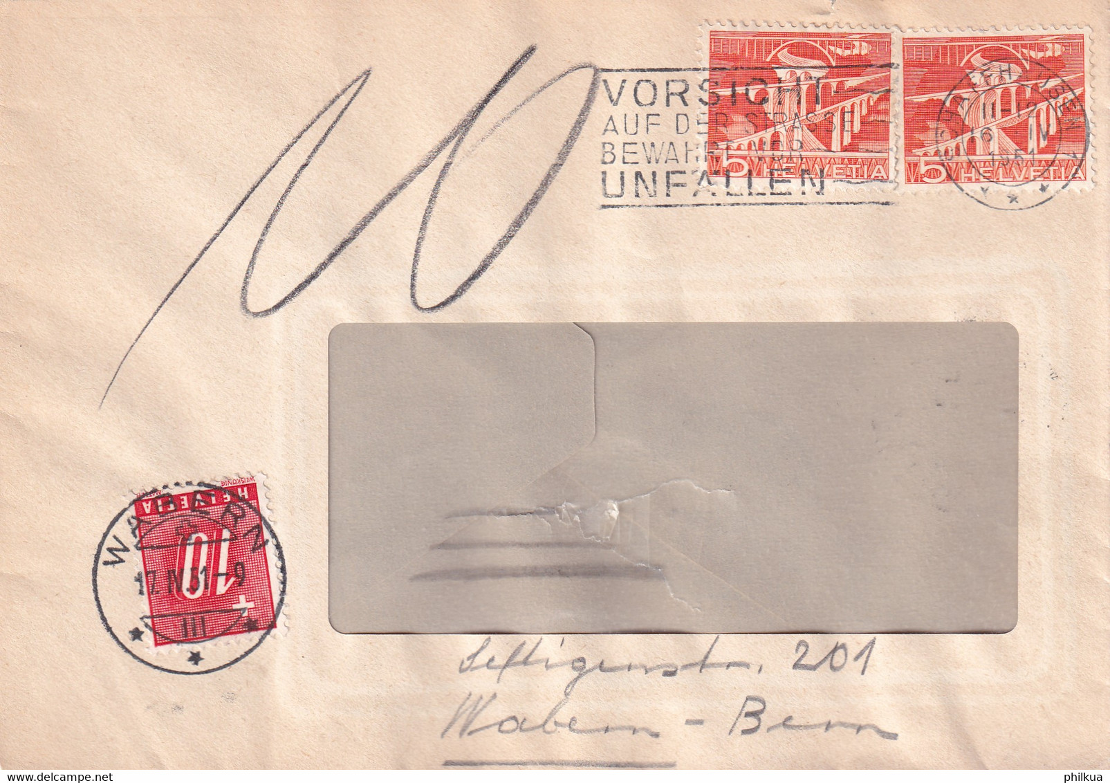 298 Und Portomarke 55 Auf Brief Von Schaffhausen Nach Wabern Bern - Postage Due