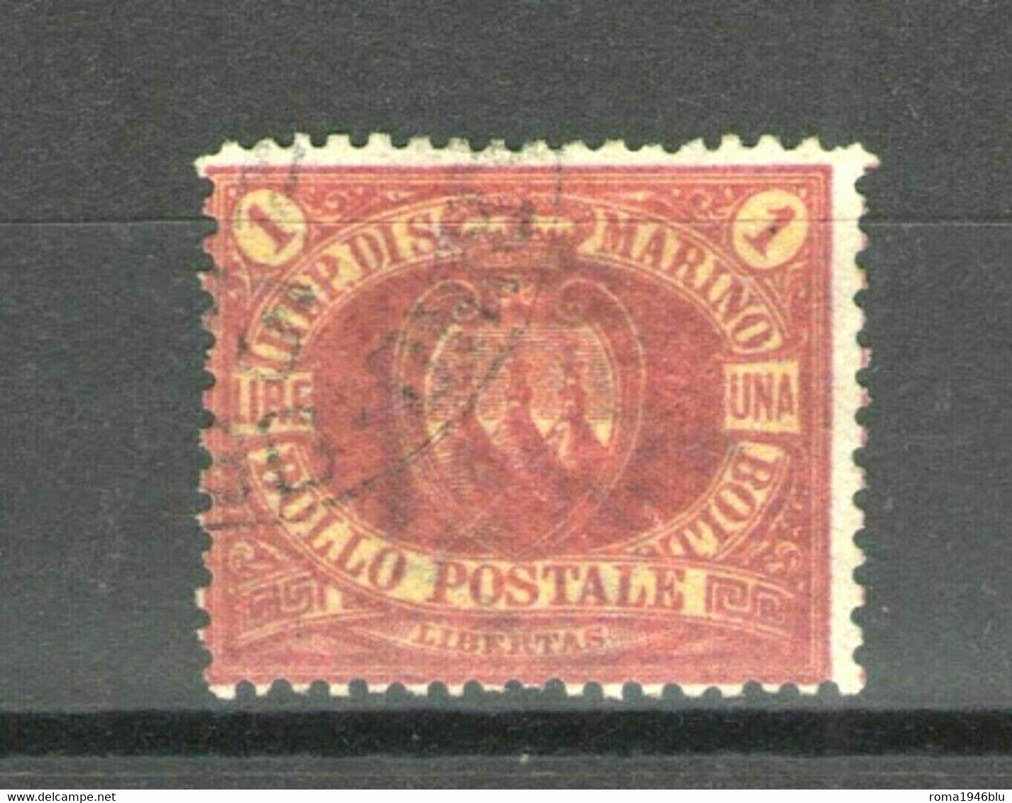 SAN MARINO 1892 1 LIRA ROSSA USATA BUONA CENTRATURA CERT. RAYBAUDI - Gebruikt