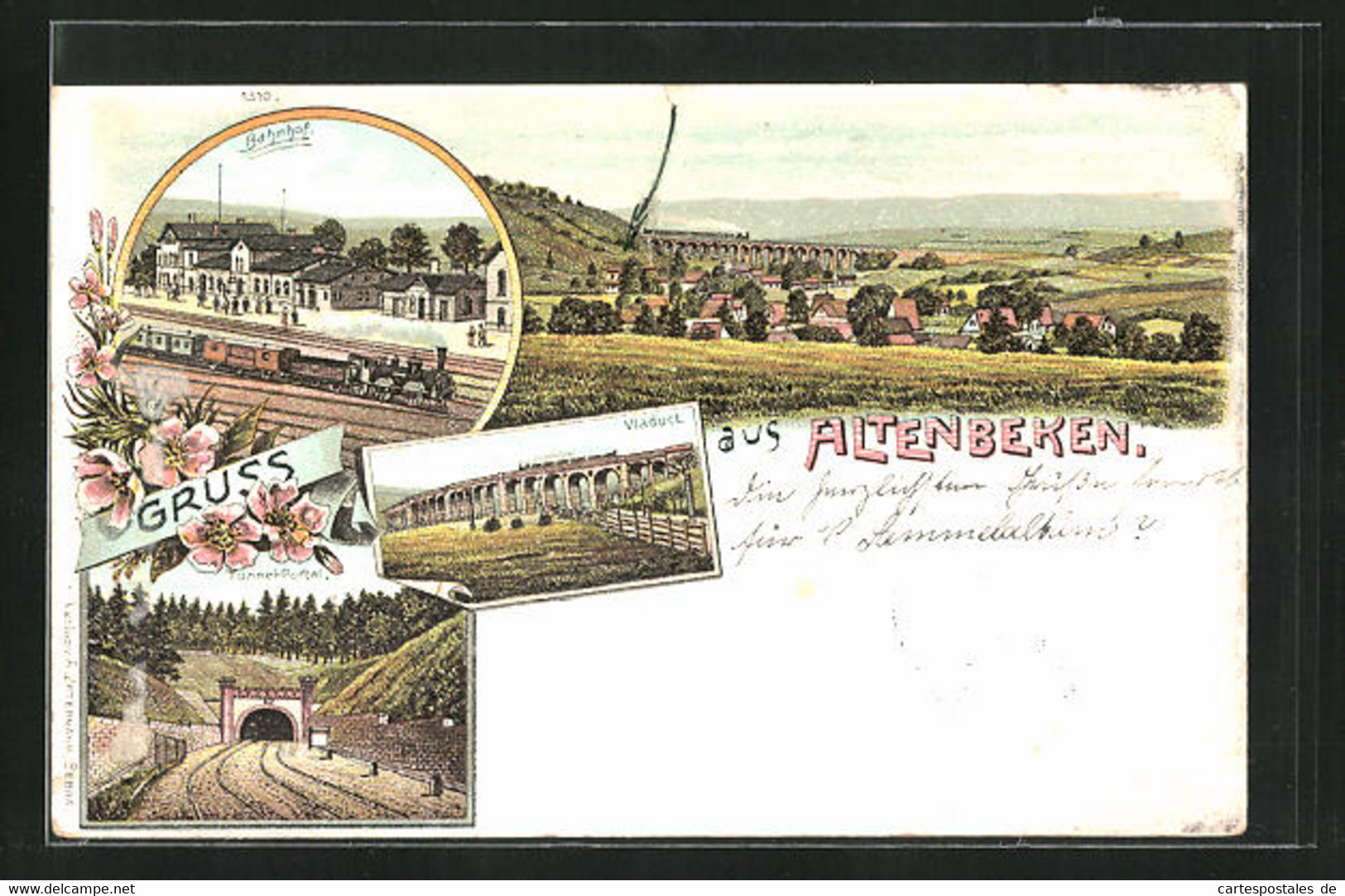 Lithographie Altenbeken, Bahnhof, Viaduct - Altenbeken