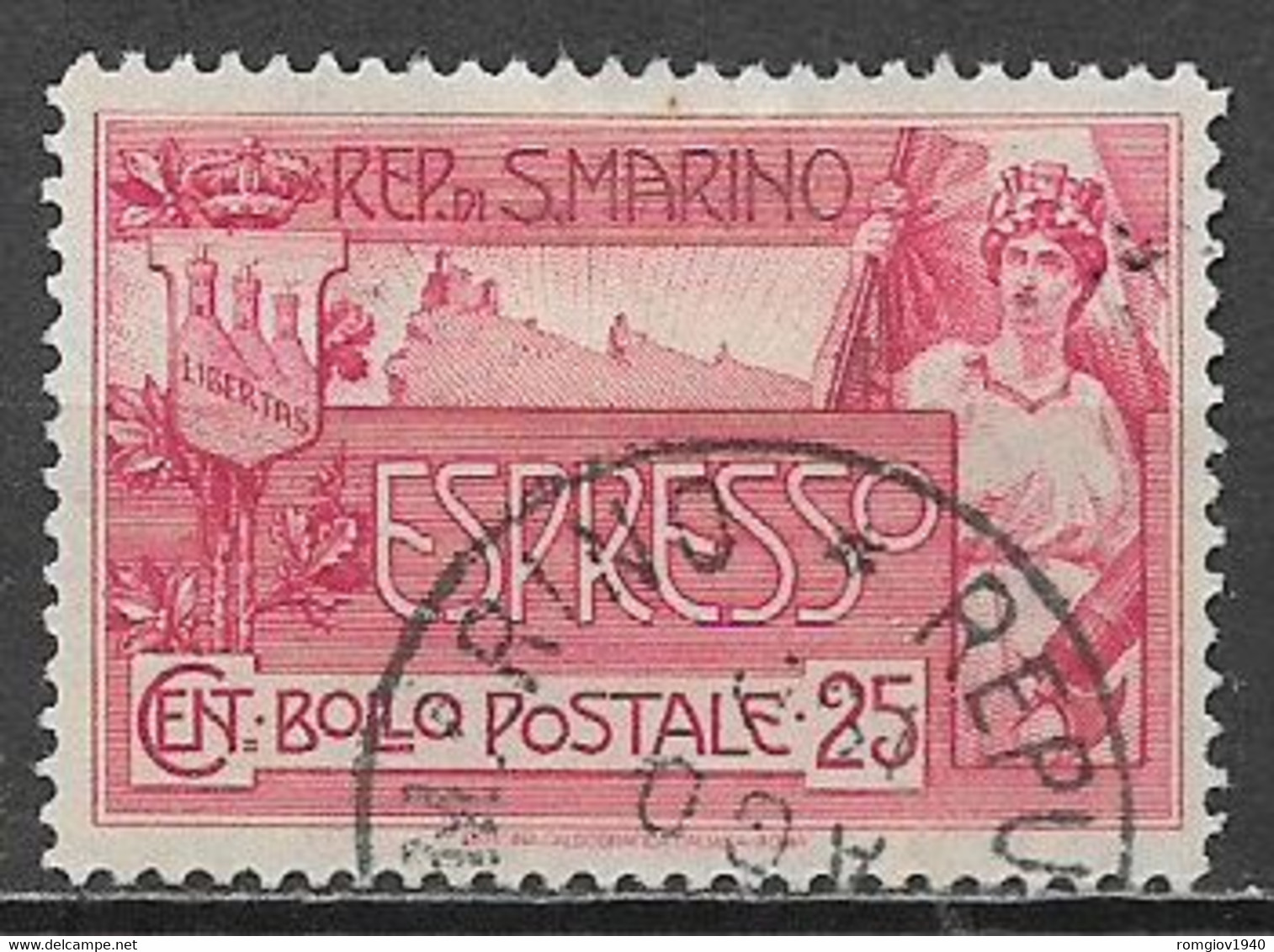 SAN MARINO 1907 ESPRESSI ALLEGORIA E VEDUTA DI SAN MARINO SASS. 1 USATO VF - Express Letter Stamps
