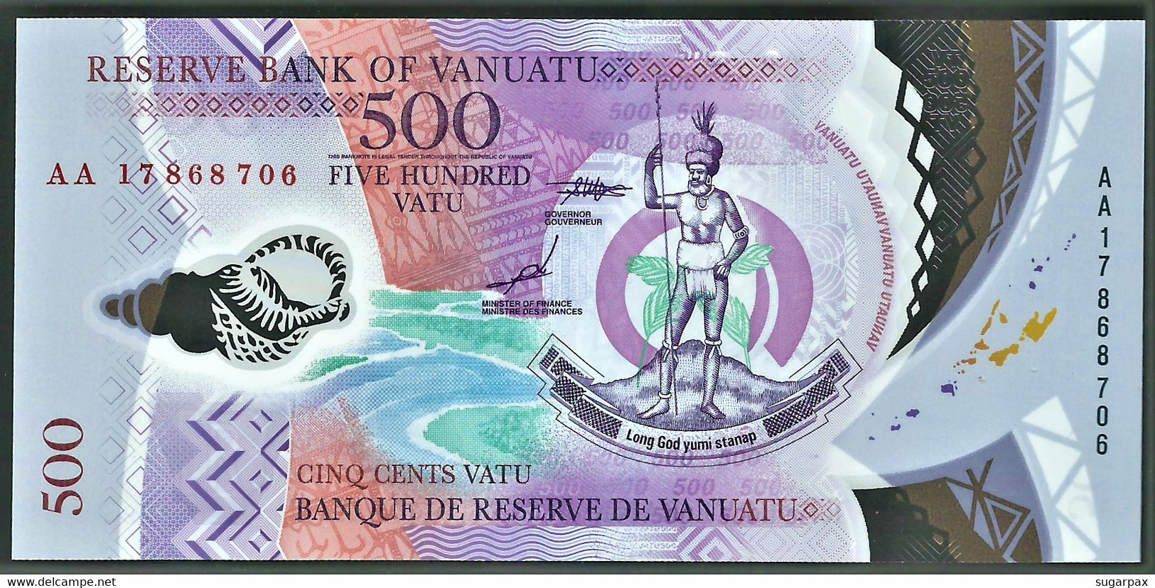 Vanuatu - 500 Vatu - 2017 - Unc. - Pick 18 - Serie AA - Polymer - Vanuatu