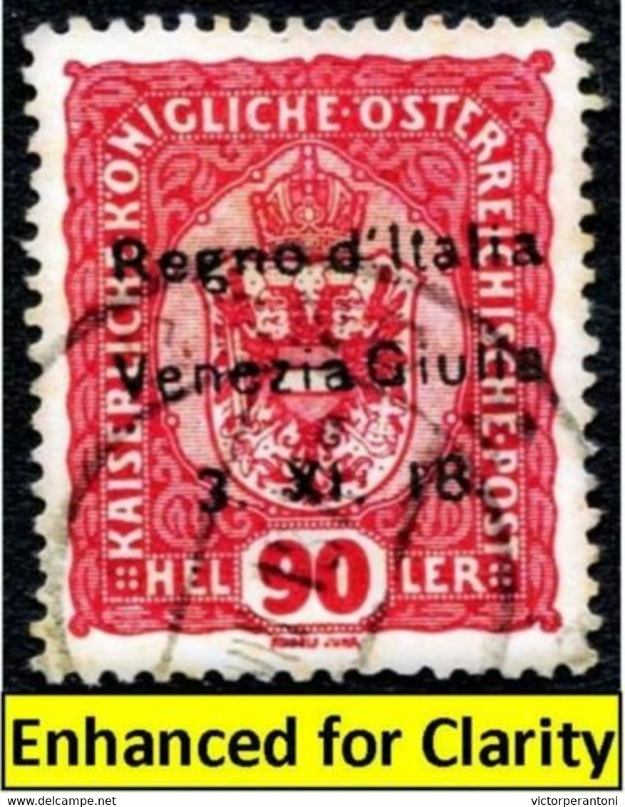 AUSTRIA 1918 - ITALY OCCUPATION OVERPRINT - VERY RARE 90-HELLER - TRIESTE ISSUE - (418)