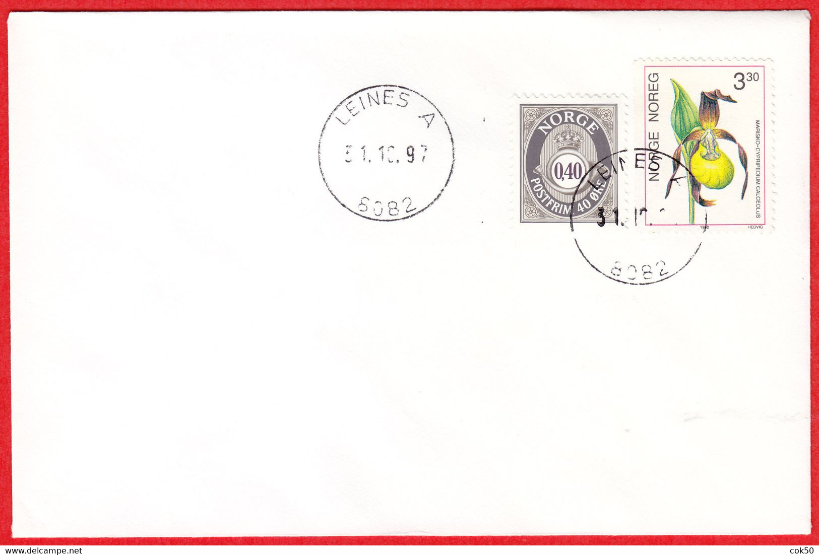 NORWAY -  8082 LEINES A - 24 MmØ - (Nordland County) - Last Day/postoffice Closed On 1997.10.31 - Emisiones Locales