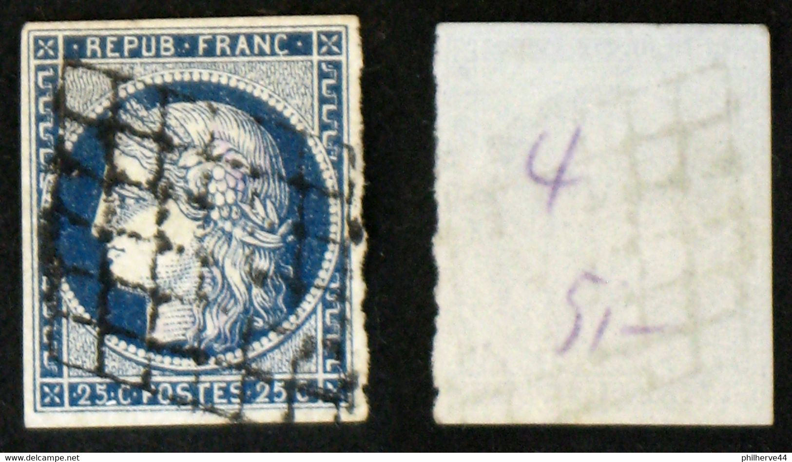 N° 4 25c Bleu CERES TB Cote 65€ - 1849-1850 Cérès