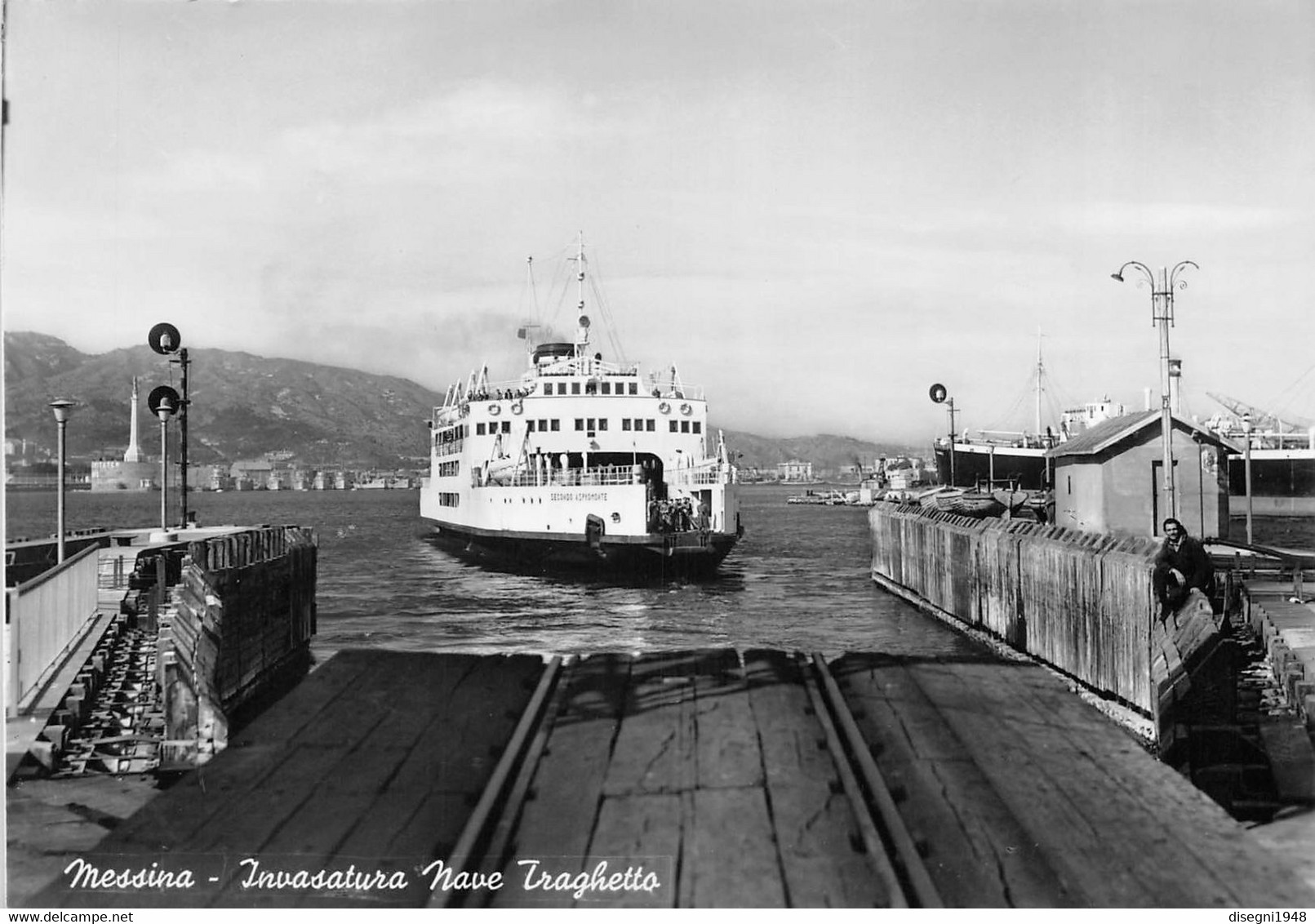 09644 "MESSINA - INVASATURA NAVE TRAGHETTO (SECONDO ASPROMONTE)" CART. ILLUSTR. ORIG. NON SPED. - Steamers