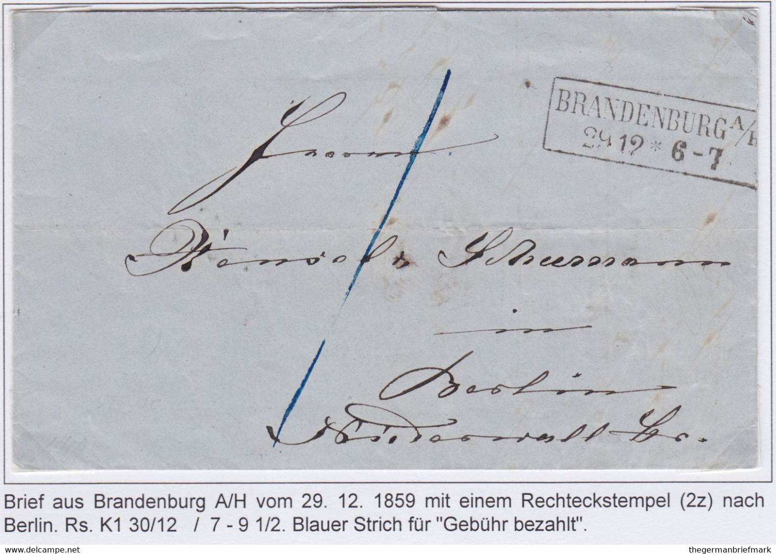 Preußen Ra2 Brandenburg Havel TaxBf N Berlin 1859 - Prephilately